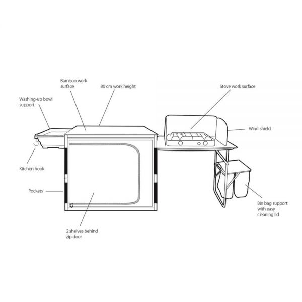 Campingküche Outwell Padres-Küchentisch mit Bambustisch